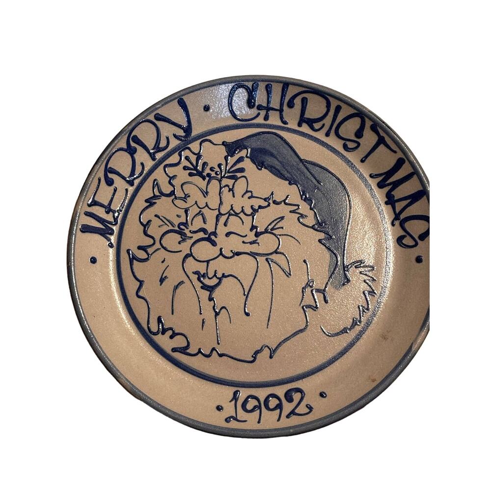 1992 Beaumont Brothers Saltglaze Santa Merry Christmas Plate Vintage